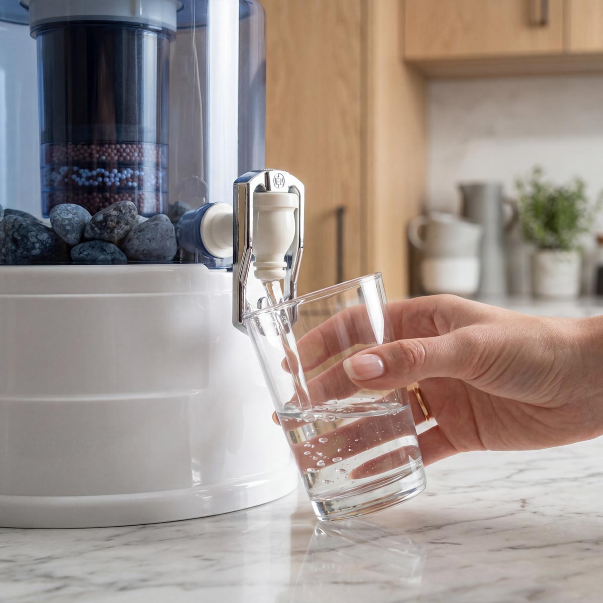 Aqualine 5-liter waterfilter in glazen behuizing met filterelement en kraan voor schoon drinkwater