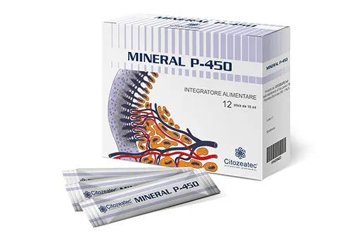 Mineral P-450 van CitoZeatec, close-up van het mineraalproduct met kristallen en textuur, geïllustreerd op de afbeelding.