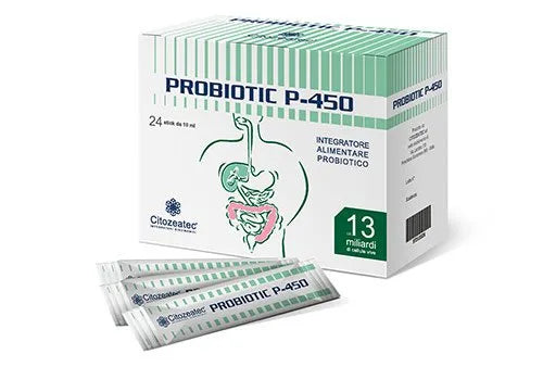 ProBiotic P-450 van CitoZeatec, capsules met probiotische bacteriën voor een gezonde darmflora, zichtbaar in de afbeelding.
